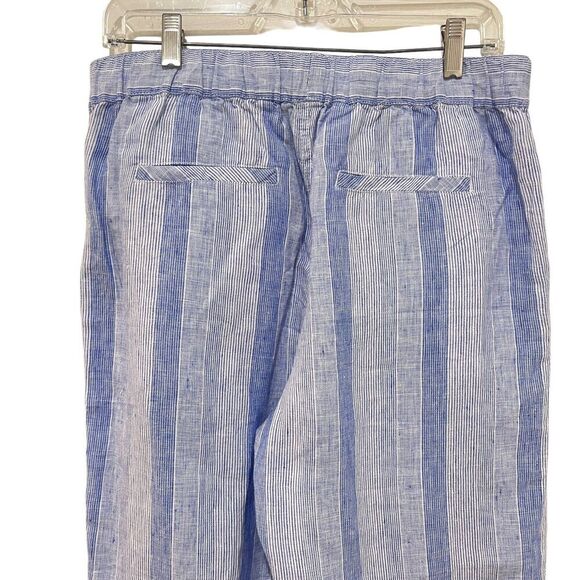 C&C California Blue White 100% Linen Striped Pull On Pants Size M - Picture 4 of 7